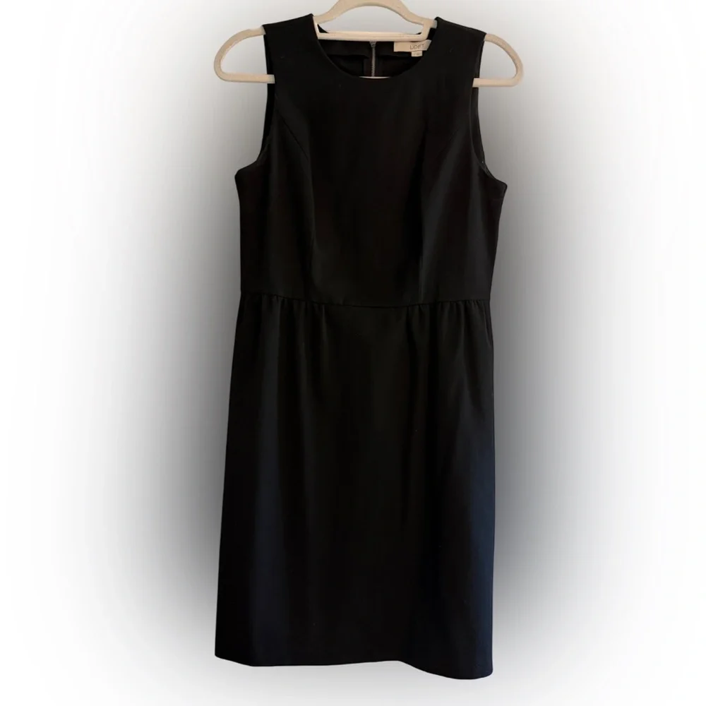 Loft A Line Sleeveless Zipper Back Mini Dress Black Minimalist Size 4